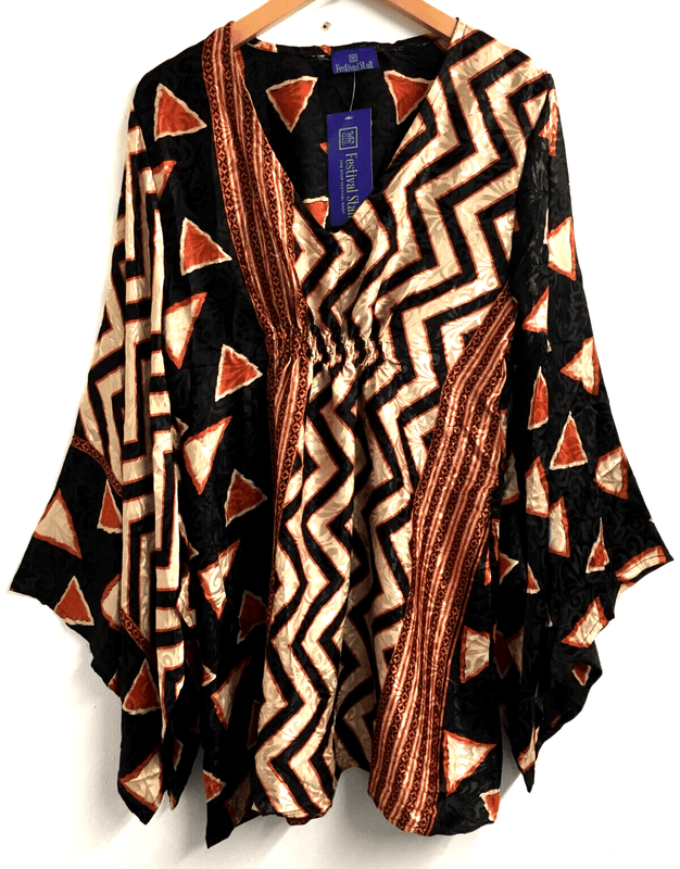 Festival Stall LTD Boho festival Clothing Boho hippy festival sari silk KAFTAN tunic top blouse cover up UK 10 12 14 16 18