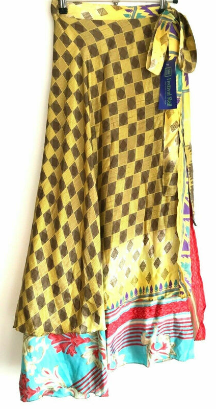Festival Stall LTD Boho festival Clothing Boho hippie Festival Sari Silk Skirt Vintage Wrap maxi long 8 10 12 14 16 18 #78