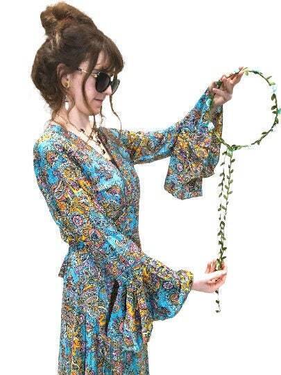 Festival Stall LTD Boho festival Clothing Wrap Dress Boho hippy silk long maxi, summer beach festival, party uk 8 10 12 14