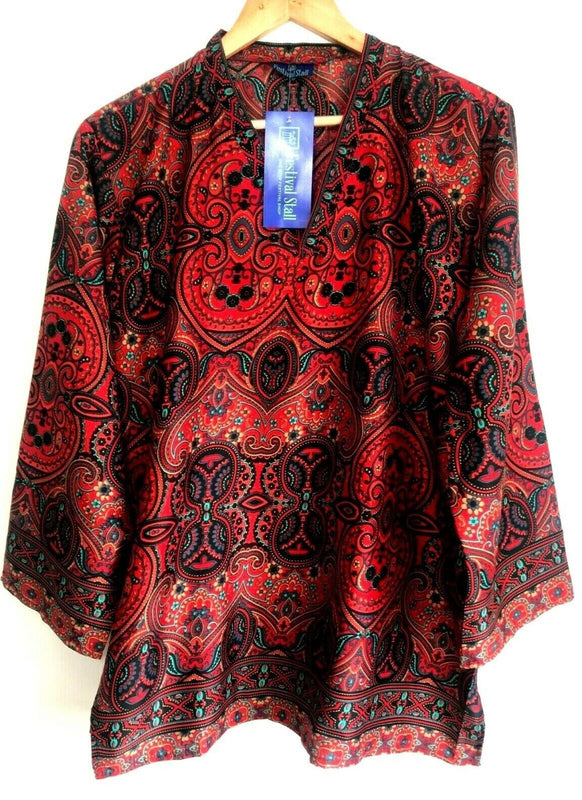 Festival Stall LTD Boho festival Clothing Blouse top Tunic SILK Festival boho hippie ethnic print red retro paisley 8 - 14