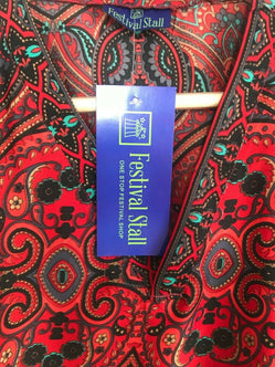 Festival Stall LTD Boho festival Clothing Blouse top Tunic SILK Festival boho hippie ethnic print red retro paisley 8 - 14
