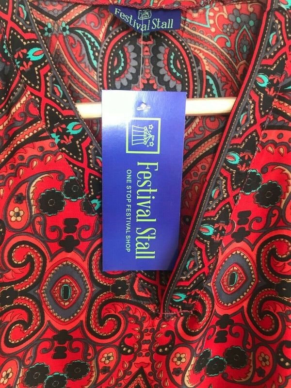 Festival Stall LTD Boho festival Clothing Blouse top Tunic SILK Festival boho hippie ethnic print red retro paisley 8 - 14