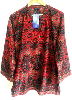 Festival Stall LTD Boho festival Clothing Blouse top Tunic SILK Festival boho hippie ethnic print red retro paisley 8 - 14
