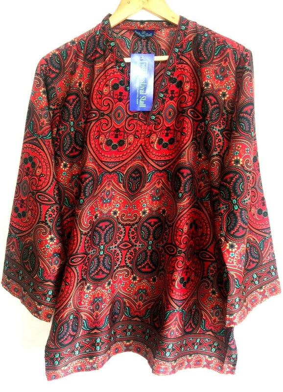 Festival Stall LTD Boho festival Clothing Blouse top Tunic SILK Festival boho hippie ethnic print red retro paisley 8 - 14
