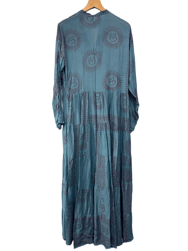 Festival Stall LTD Boho festival Clothing Slate Blue LONG Dress, Boho Hippy Festival style, print, Blue & red maxi UK 8 - 14 ONE SIZE