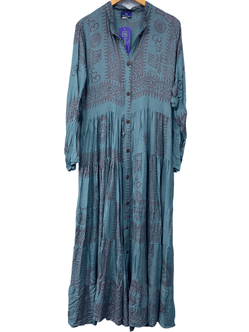 Festival Stall LTD Boho festival Clothing Slate Blue LONG Dress, Boho Hippy Festival style, print, Blue & red maxi UK 8 - 14 ONE SIZE