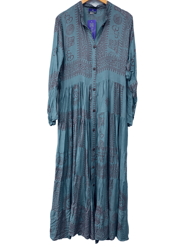 Festival Stall LTD Boho festival Clothing Slate Blue LONG Dress, Boho Hippy Festival style, print, Blue & red maxi UK 8 - 14 ONE SIZE
