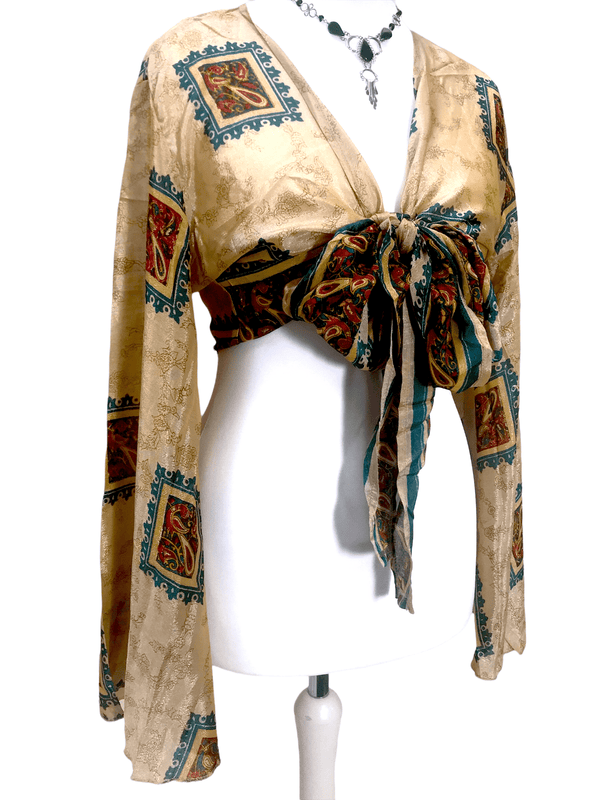 Festival Stall LTD Boho festival Clothing Blouse Top Kaftan Kimono Wrap Boho hippy festival retro SILK vintage 8 10 12 14