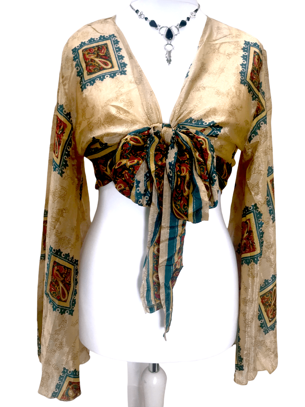 Festival Stall LTD Boho festival Clothing Blouse Top Kaftan Kimono Wrap Boho hippy festival retro SILK vintage 8 10 12 14