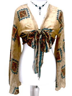 Festival Stall LTD Boho festival Clothing Blouse Top Kaftan Kimono Wrap Boho hippy festival retro SILK vintage 8 10 12 14