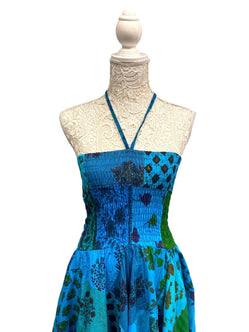 Festival Stall LTD Boho festival Clothing Short Dress BLUE patchwork Boho Pixie hanky hem Festival Hippy gypsy UK 8 - 14