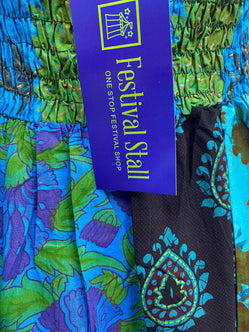 Festival Stall LTD Boho festival Clothing Short Dress BLUE patchwork Boho Pixie hanky hem Festival Hippy gypsy UK 8 - 14