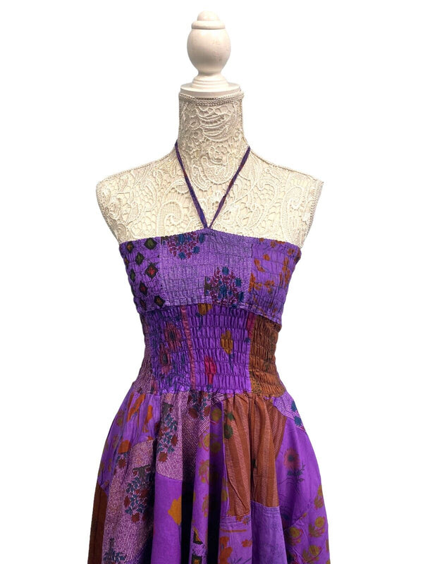 Festival Stall LTD Boho festival Clothing Short Dress PURPLE patchwork Boho Pixie hanky hem Festival Hippy gypsy UK 8 - 14