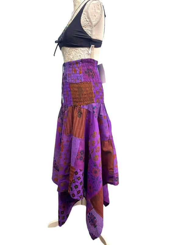 Festival Stall LTD Boho festival Clothing Short Dress PURPLE patchwork Boho Pixie hanky hem Festival Hippy gypsy UK 8 - 14