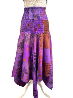 Festival Stall LTD Boho festival Clothing Short Dress PURPLE patchwork Boho Pixie hanky hem Festival Hippy gypsy UK 8 - 14