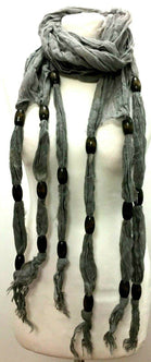 Festival Stall LTD Boho festival Clothing SCARF Long length green, blue, grey, beaded, knotted, boho hippy style festival