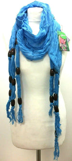 Festival Stall LTD Boho festival Clothing SCARF Long length green, blue, grey, beaded, knotted, boho hippy style festival
