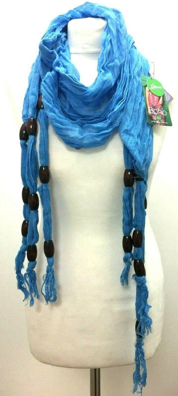 Festival Stall LTD Boho festival Clothing SCARF Long length green, blue, grey, beaded, knotted, boho hippy style festival