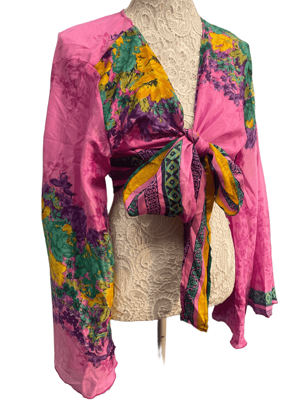 Festival Stall LTD Boho festival Clothing WRAP TOP Blouse Kaftan Kimono Boho hippy festival retro SILK vintage 8 10 12 14