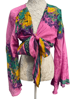 Festival Stall LTD Boho festival Clothing WRAP TOP Blouse Kaftan Kimono Boho hippy festival retro SILK vintage 8 10 12 14