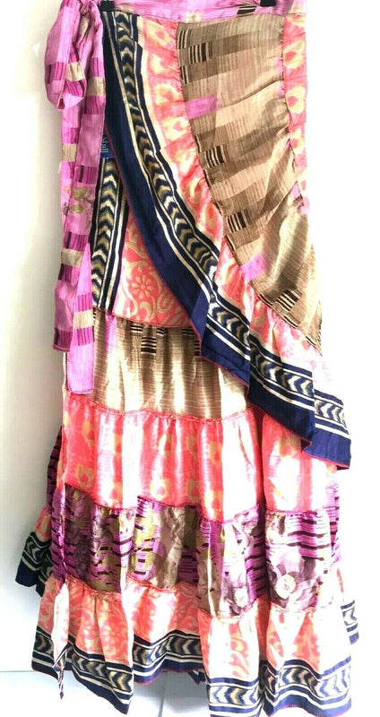 Festival Stall LTD Boho festival Clothing Wrap SKIRT long Frilled Maxi Boho hippy gypsy Festival Sari Silk One Size 8 - 18