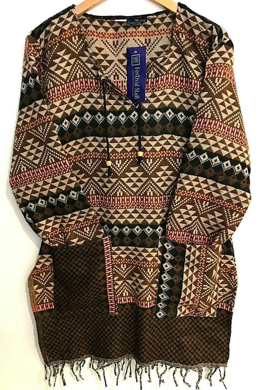 Festival Stall LTD Boho festival Clothing TUNIC JUMPER PULLOVER SWEATER Boho hippie BROWN winter warm tassel top 8 - 14