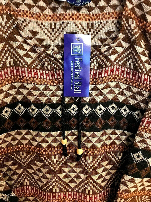 Festival Stall LTD Boho festival Clothing TUNIC JUMPER PULLOVER SWEATER Boho hippie BROWN winter warm tassel top 8 - 14