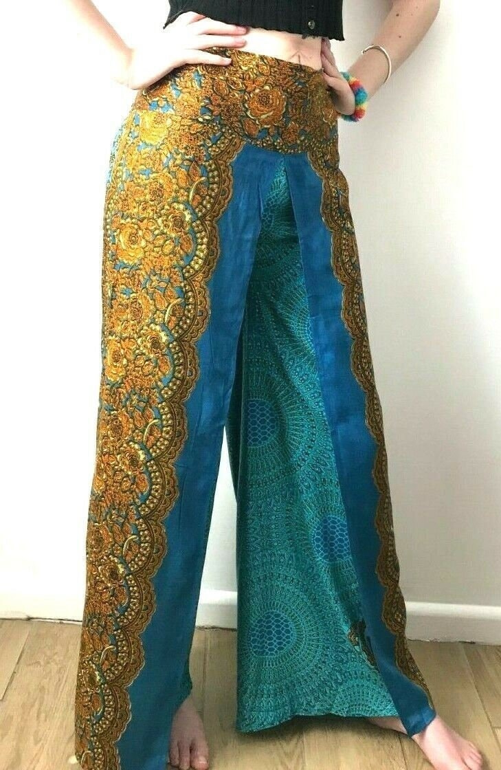 Wide leg palazzo loose fit festival trousers boho hippy casual culottes one size