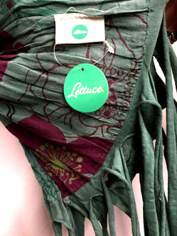 Festival Stall LTD Boho festival Clothing Long length, crinkle, cotton, grey, jade, purple, fringed, knotted, goth, boho hippy festival style, fashion scarf, wrap, pashmina