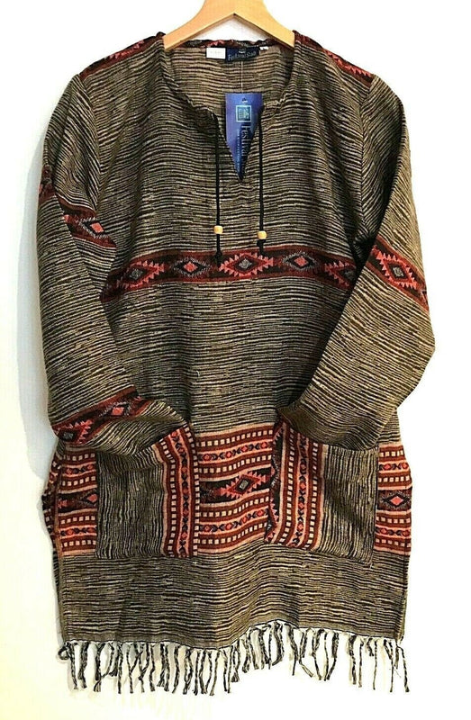Festival Stall LTD Boho festival Clothing Boho hippie festival dark brown warm tassel long sleeve blouse top tunic uk 8 10