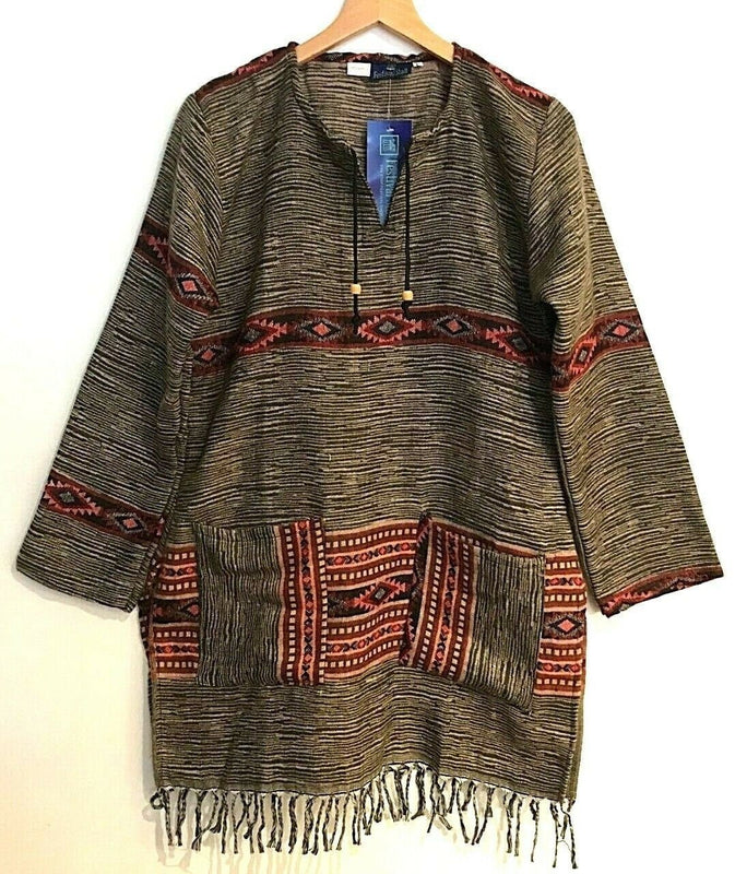 Festival Stall LTD Boho festival Clothing Boho hippie festival dark brown warm tassel long sleeve blouse top tunic uk 8 10
