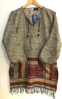 Festival Stall LTD Boho festival Clothing Boho hippie festival beige warm winter tassel long sleeve blouse top tunic 8 10