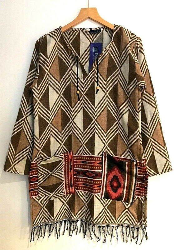 Festival Stall LTD Boho festival Clothing Boho hippie festival brown warm winter tassel long sleeve blouse top tunic 8 10
