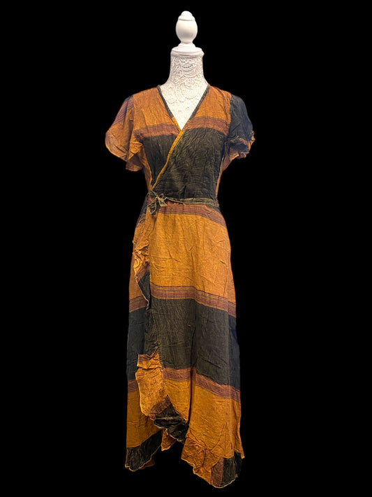 Festival Stall LTD Boho festival Clothing Wrap Dress Boho hippie festival Pretty Long Black Brown casual One size UK 8 - 14