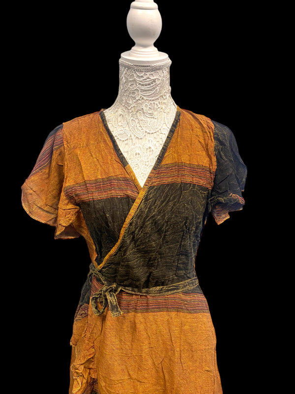 Festival Stall LTD Boho festival Clothing Wrap Dress Boho hippie festival Pretty Long Black Brown casual One size UK 8 - 14