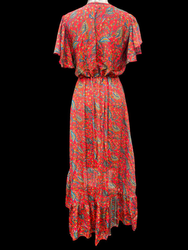 Ruby Red Boho SILK maxi dress | Asymmetric long length Summer| Royal Elegant godess hippie | Vacation | Festival Wedding Party outfit