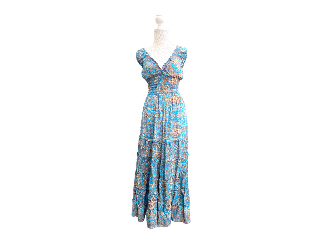 Festival Stall LTD Boho festival Clothing Boho hippy Festival outfit Turquoise Blue SILK long maxi summer dress 8 10 12 14