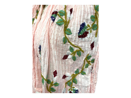 Festival Stall LTD Boho festival Clothing Pink & Ivory dip dyed SCARF, Wrap tassel lettuce Embroidered boho hippie cream & ivory lace