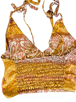 Crop Top & Mini Skirt Festival outfit Boho Hippy Sari Silk summer vest One Size