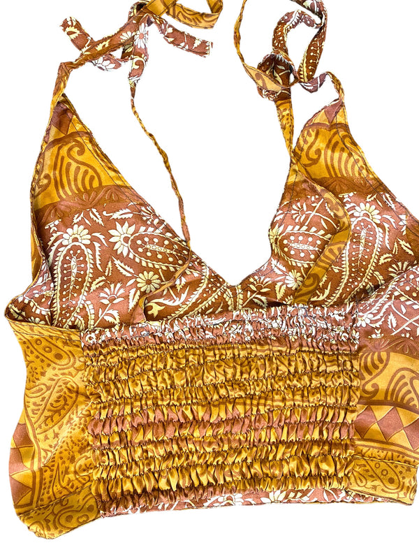 Crop Top & Mini Skirt Festival outfit Boho Hippy Sari Silk summer vest One Size