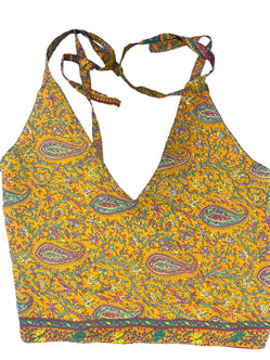 Crop Top & Mini Skirt Festival outfit Boho Hippy Sari Silk summer vest One Size