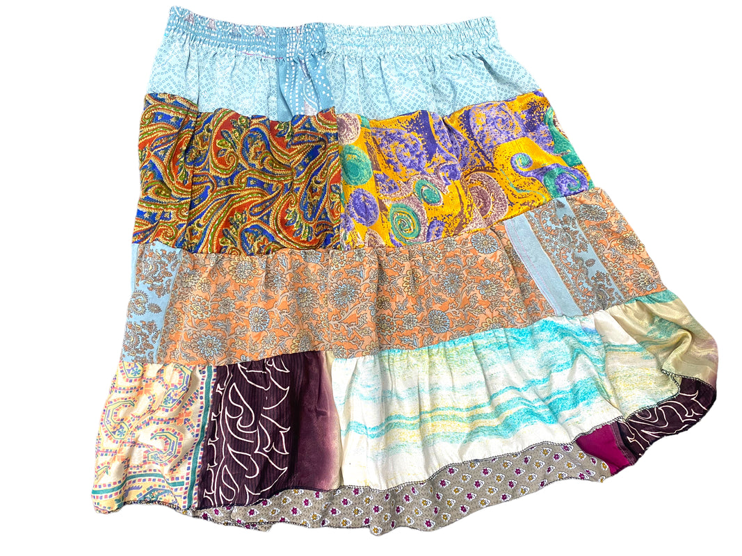 Crop Top & Mini Skirt Festival outfit Boho Hippy Sari Silk summer vest One Size