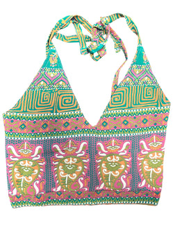 Crop Top & Mini Skirt Festival outfit Boho Hippy Sari Silk summer vest One Size