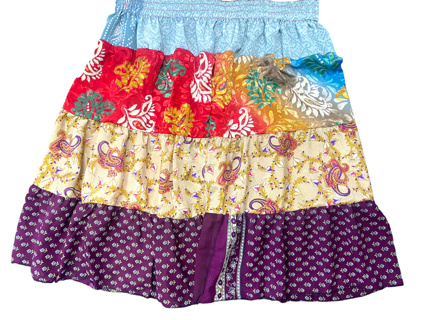 Crop Top & Mini Skirt Festival outfit Boho Hippy Sari Silk summer vest One Size