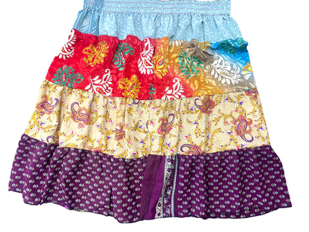 Crop Top & Mini Skirt Festival outfit Boho Hippy Sari Silk summer vest One Size