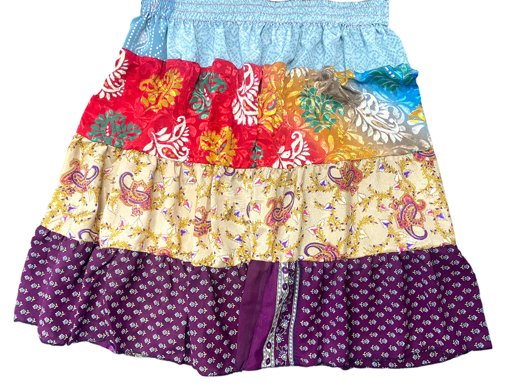 Crop Top & Mini Skirt Festival outfit Boho Hippy Sari Silk summer vest One Size