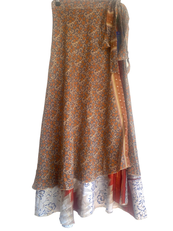 Festival Stall LTD Boho festival Clothing BlUE Wrap Skirt Vintage long Maxi Boho Hippy Sari Silk Festival summer UK 8 - 18