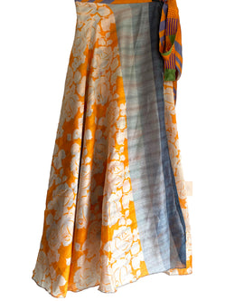 Orange Wrap Skirt Vintage long Maxi Boho Hippy Sari Silk Festival summer UK 8-18