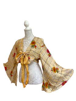 Festival Stall LTD Boho festival Clothing Bell Sleeve Crop Top blouse Boho Hippy Festival retro Sari Silk summer UK 8 - 16