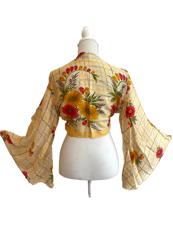 Festival Stall LTD Boho festival Clothing Bell Sleeve Crop Top blouse Boho Hippy Festival retro Sari Silk summer UK 8 - 16